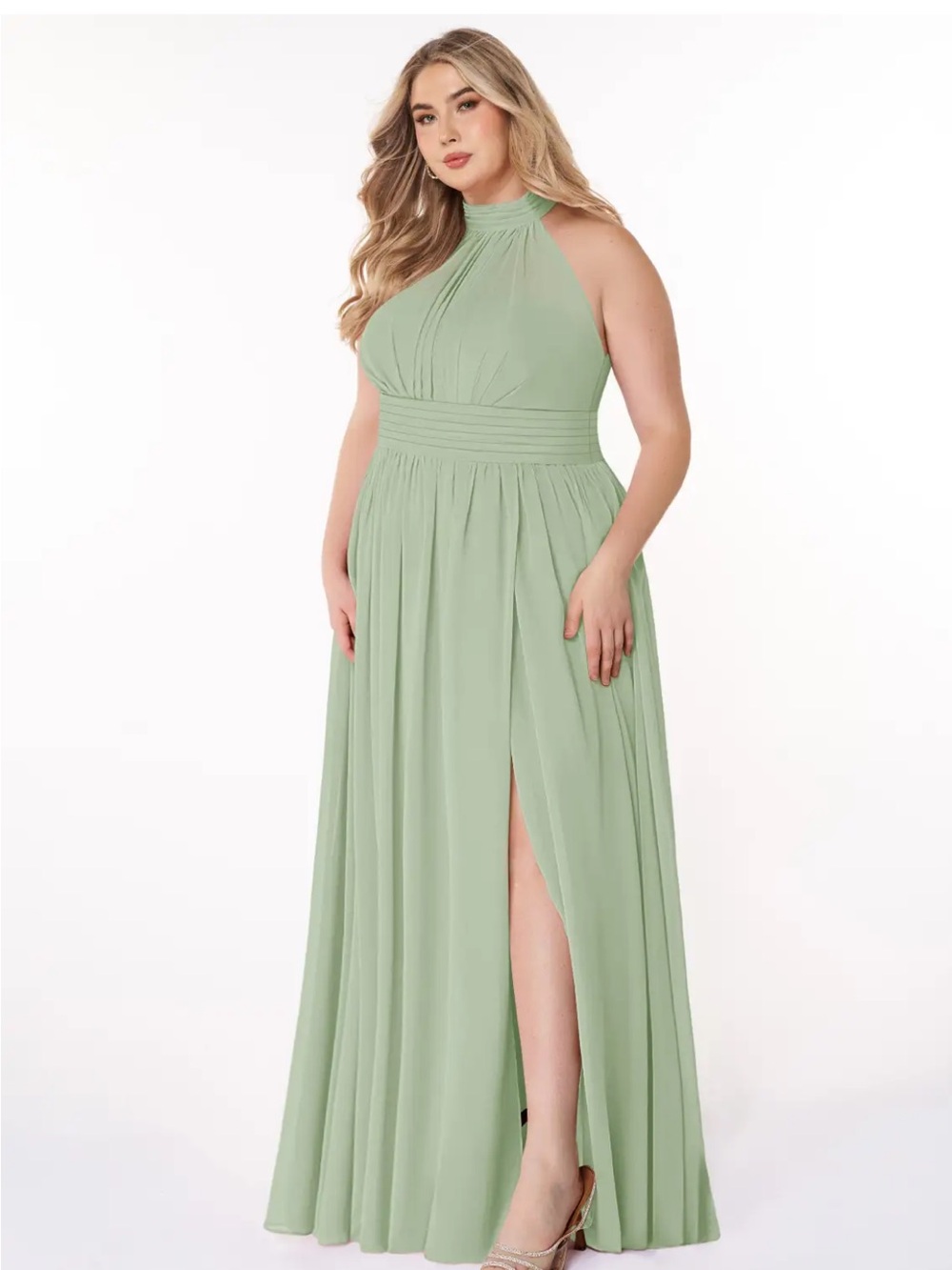 Azazie Sage Green High-Neck Halter Maxi Dress - Picture 10 of 16